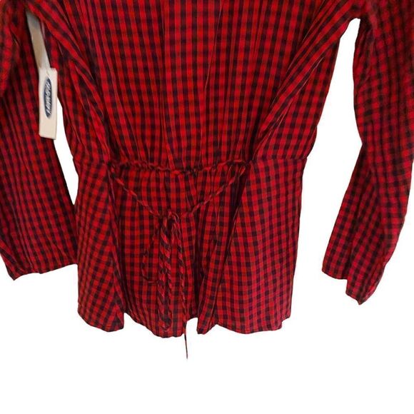 Old Navy New Large faux wrap tie in back peplum red black checkered - Picture 4 of 8